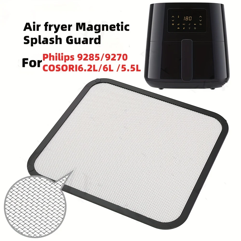 Wiederverwendbarer Spritzschutz für Luftfritteusen aus Metall für COSORI 6,2 l-Modelle. Magnetische Adsorption. Metallgittermuster, verhindert Ölspritzer Image