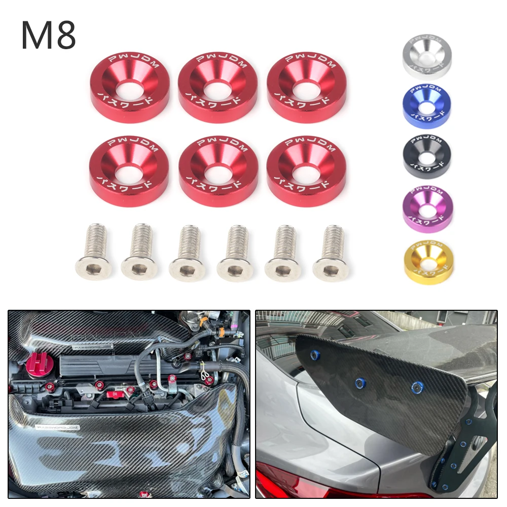 M8 Aluminium 6 Stück/Packung Auto modifizierte Sechskantbefestigungen Kotflügelscheibe JDM Stoßstangenmotor konkave Schrauben Image