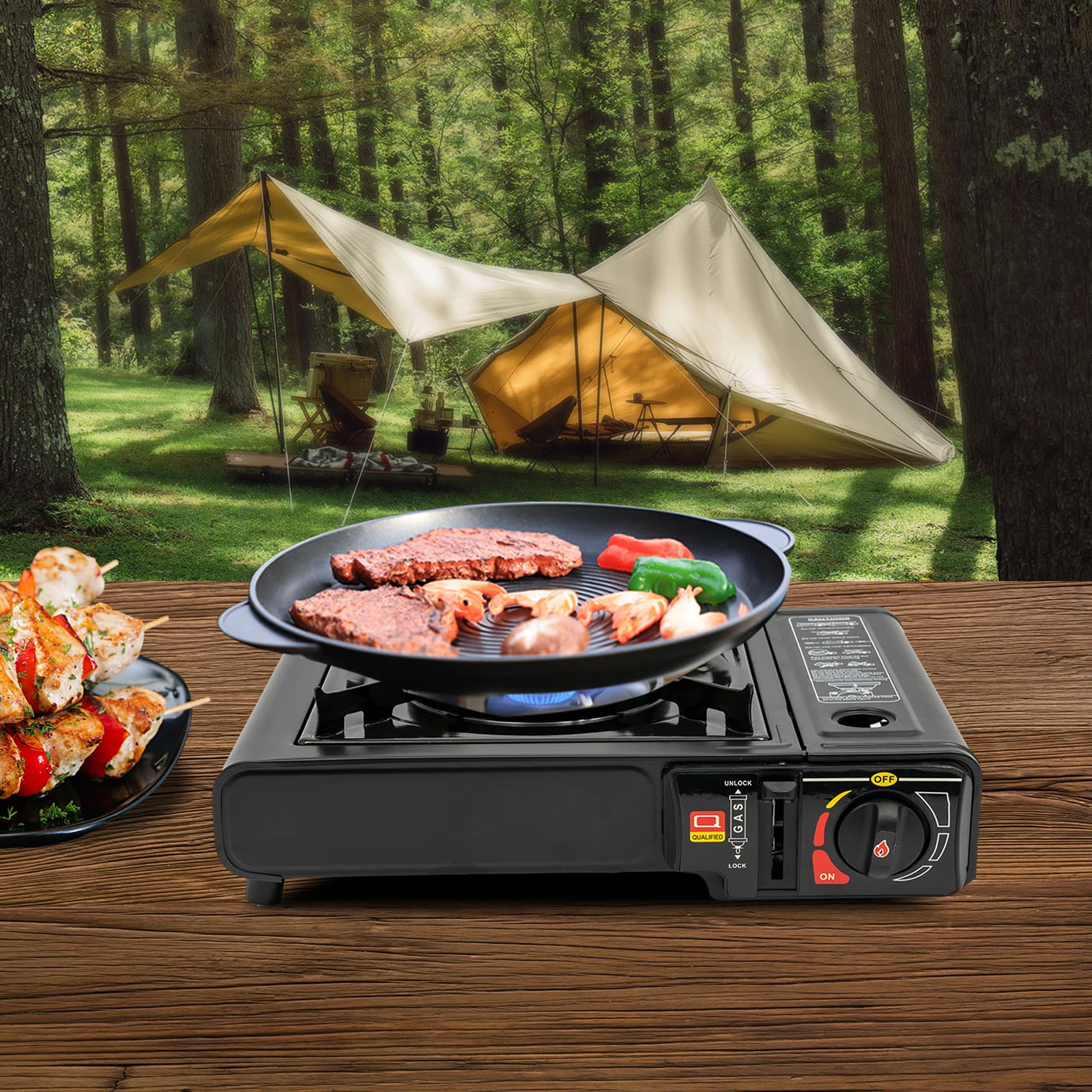 Tragbarer Outdoor-Grill 2500 W mit elektronischer Zündung, einstellbare Flamme für Camping, Picknick, Grillparty Image