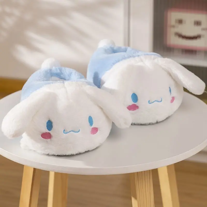 Nette Sanrios Cinnamoroll Hausschuhe Frauen Herbst Winter Cartoon Pompom Purins Plüsch Baumwolle Hausschuhe Anime Warmes Zuhause Schuhe Geschenk
