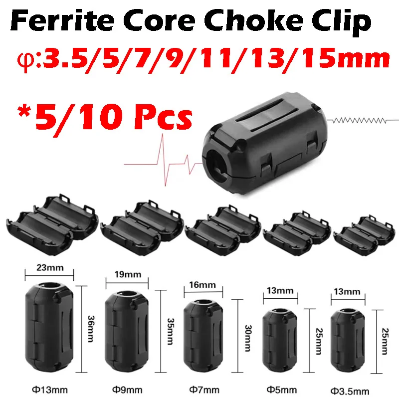 3.5/5/7/9/11/13mm Ringkern Ferrit Wulst klemme Choke Spule RFI Emi Rausch filter Clip Kabel Magnet Snap-On Kabel Kabel klemmen Image