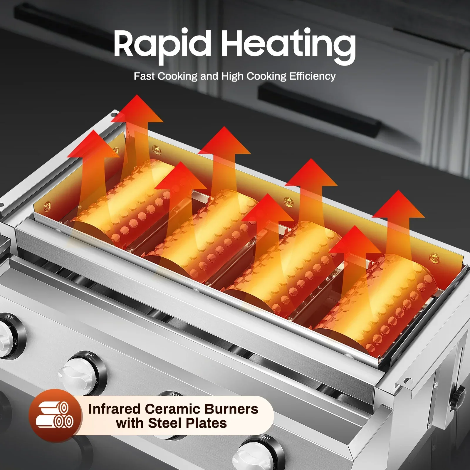 Tragbare Grills aus Edelstahl, höhenverstellbarer rauchfreier Grill mit 4 Einzelbrennern und 4 Einzelschaltern Image