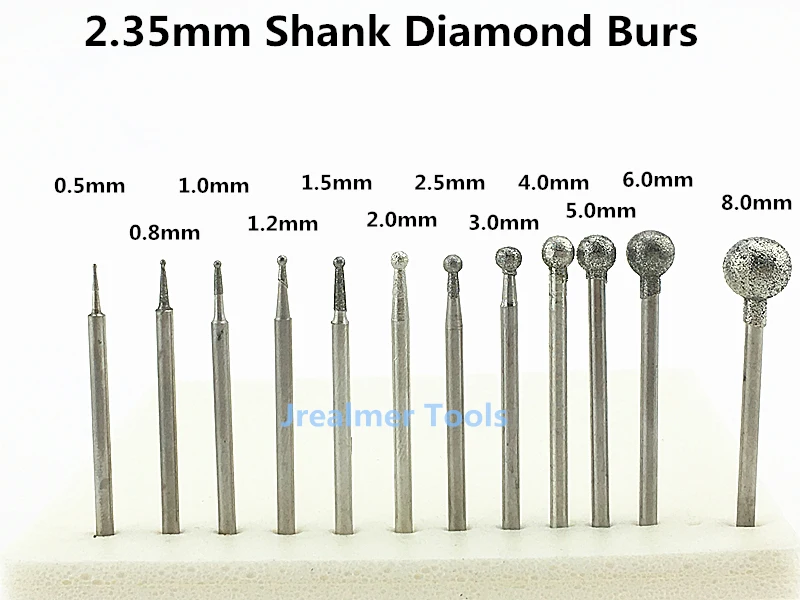 Jrealmer 10 stücke 2,35mm schaft Runde Kugel Diamant Grate bits Dremel Grat Dreh Werkzeug Dental Gravur Ätzen Schleif werkzeug Image