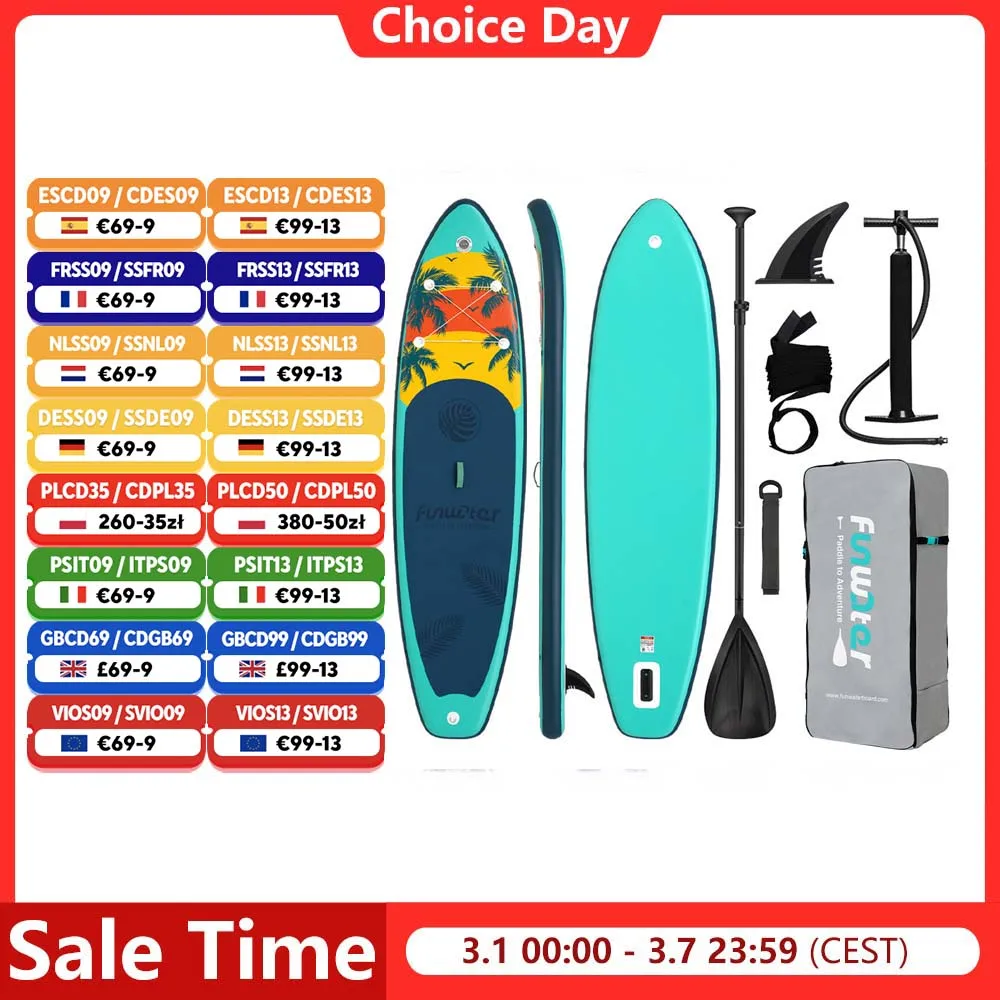 FunWater aufblasbares Stand-Up-Paddle-Board, Paddling-Board, Surfbrett, Surf-Sup-Board, 320–385 cm, rutschfestes Wassersport-Paddle-Board Image