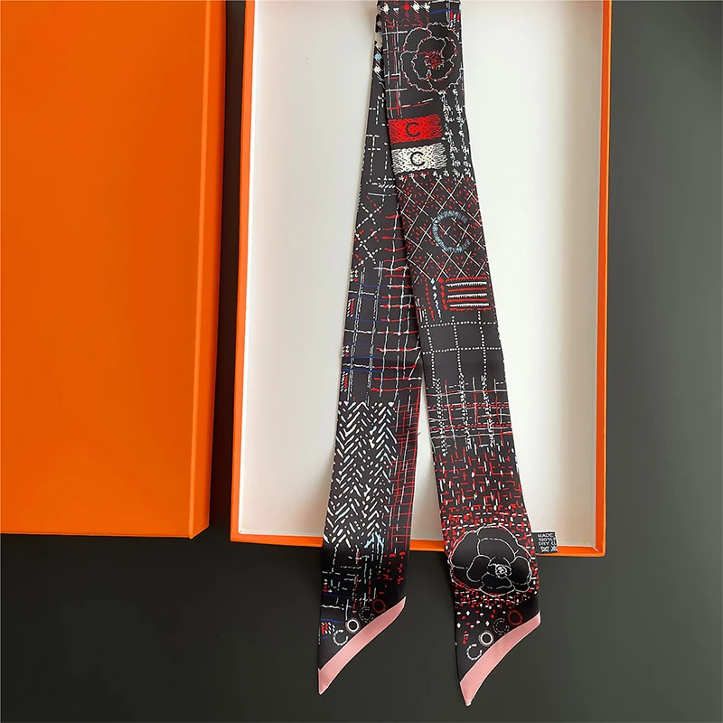 Hochwertige Buchstaben C-Druck Seide Schal Haarband Band gebunden Luxus kleine Haars chals Vintage Satin band Haarschmuck Image