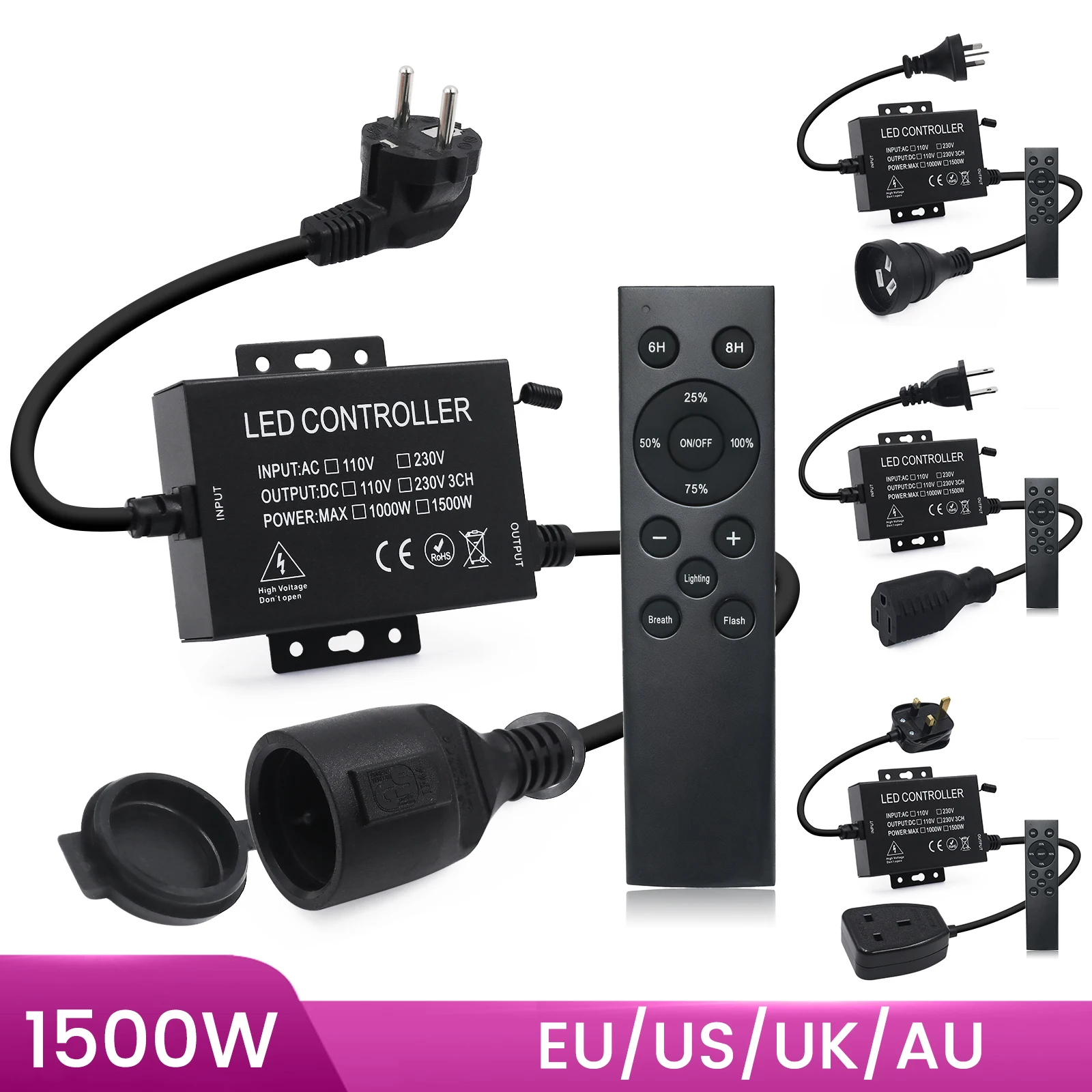 110 V 220 V LED-Dimmer 750 W/1500 W dimmbarer LED-Controller mit Fernbedienung für LED-Streifen-Lampe/String-Weihnachtsbeleuchtung Image