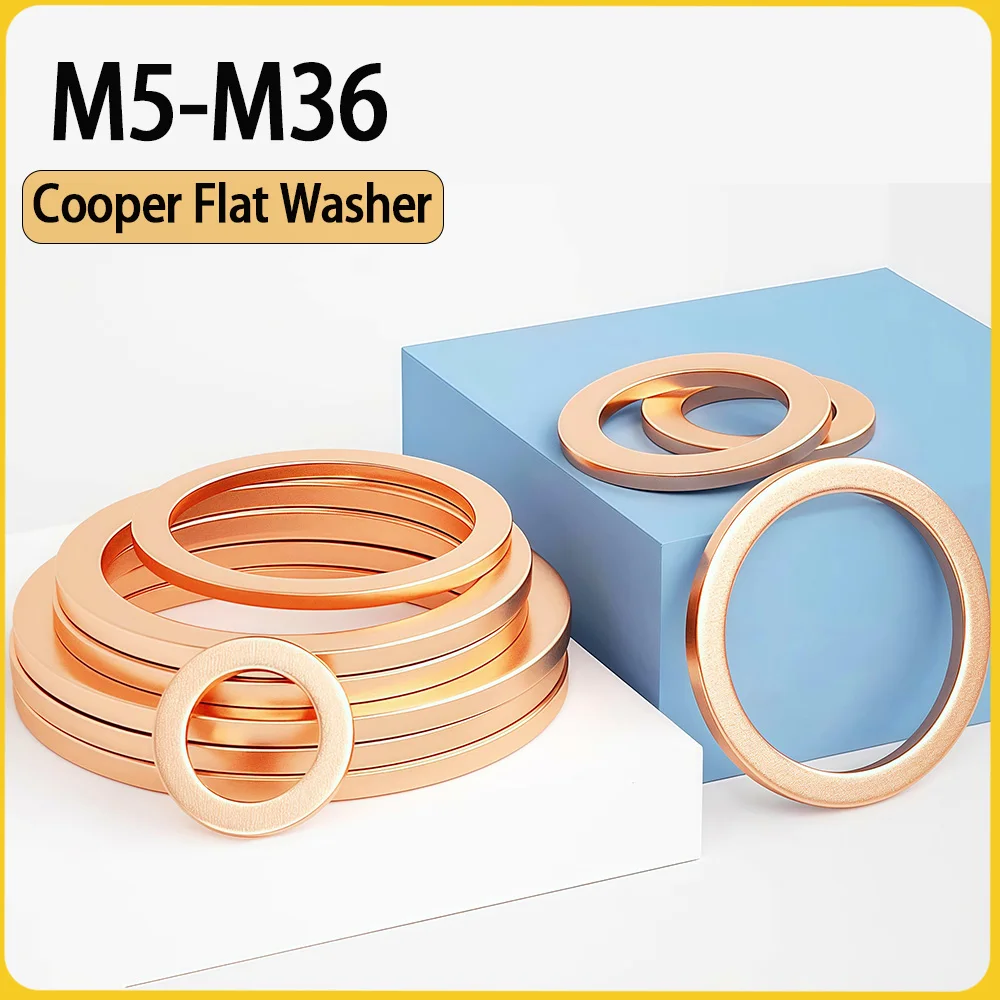 Ölstopfen aus massivem reinem Kupfer, Unterlegscheibe, O-Ring-Dichtung, M5, M6, M8, M10, M12, M14, M16, M18, M20, M22, M24, Motorrad-Sumpf-Flachdichtungsabstandshalter Image