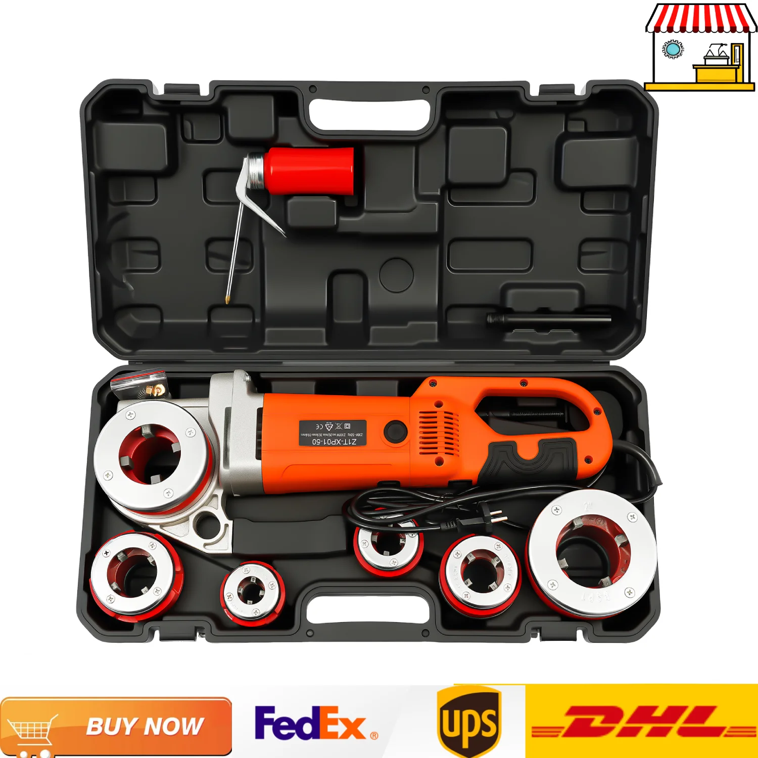 2300 W elektrischer Rohreinfädler mit 1/2, 3/4, 1, 1 1/4, 1 1/2, 2 Zoll Matrizen | Handgehaltene Rohrhülsenmaschine aus verzinktem Eisen Image