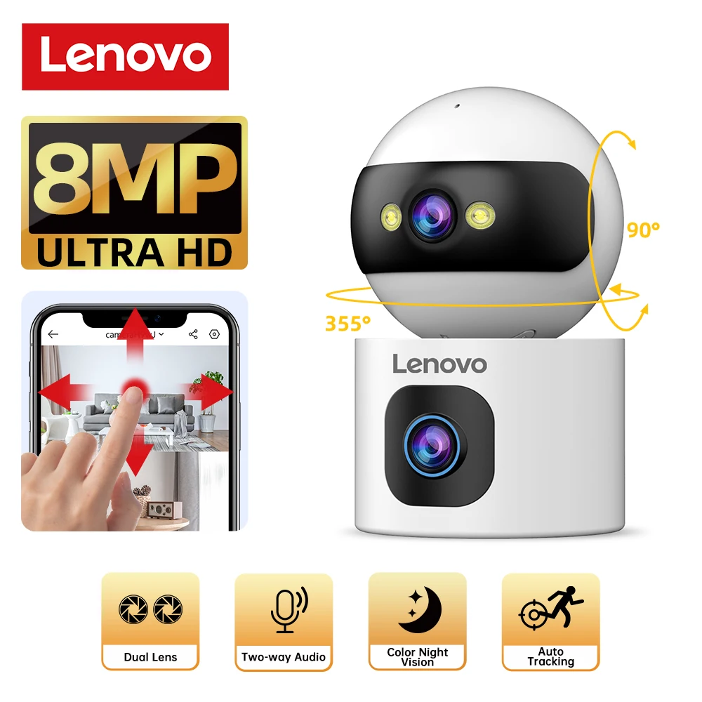 Lenovo Dual Lens HD IP Überwachungskamera 8MP Indoor WiFi Kamera Auto Tracking Farbe Nacht CCTV Audio Video Überwachungskamera Image