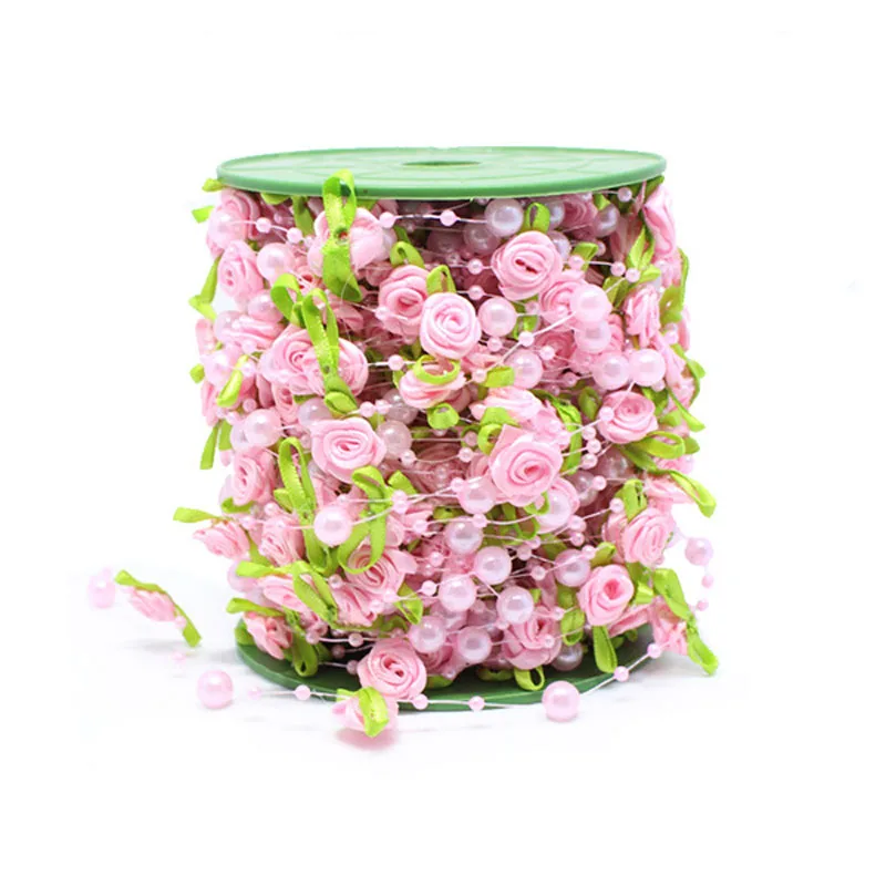 2M Rosa Rosen-Perlen-Blatt-Girlande für Hochzeit, Party, Heimdekoration, DIY-Zubehör, Geschenkverpackung Image