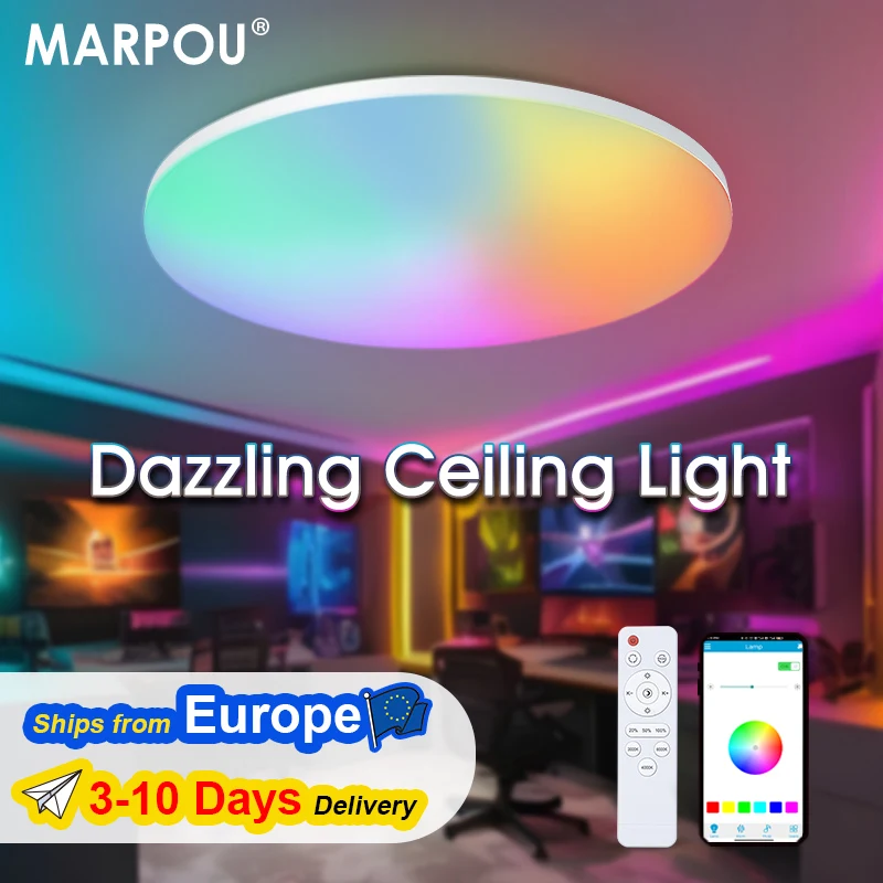 MARPOU LED RGB Deckenleuchte APP Fernbedienung Dimmen Moderne Smart Bunte Deckenlampen Hause Dekorative Beleuchtung Wohnzimmer