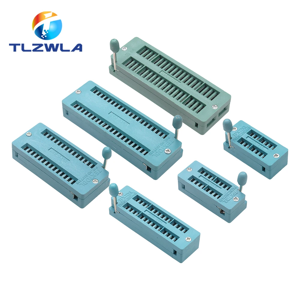 1PCS 14 16 18 20 24 28 32 40 P Pin 2.54 MM Green DIP Universal ZIF IC Socket Test Solder Type IC Lock Seat zif Socket