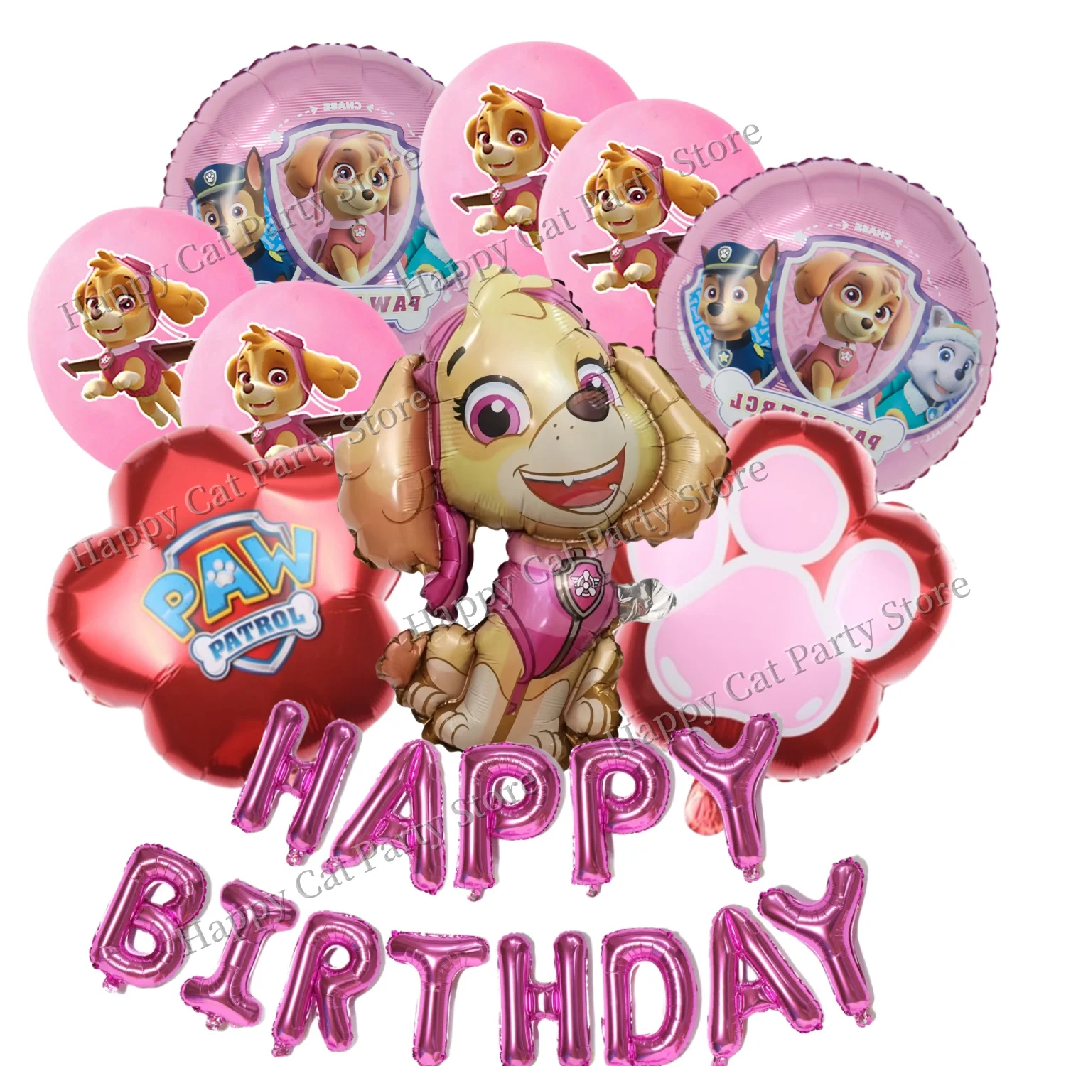 PAW Patrol Ballon-Set, alles Gute zum Geburtstag, Banner, Party-Dekoration, Skye-Latex-Ballon, Folienballon, Babyparty, Mädchen, Gastgeschenke, Geschenkzubehör Image