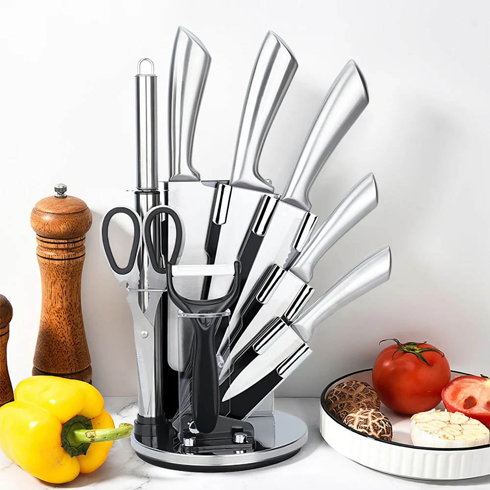 MDHAND Küchenmesserset mit Acrylblock, professionelles Kochmesser, Hackmesser, Obstmesser für Küchenfleisch und Brot, vielseitig einsetzbar Image