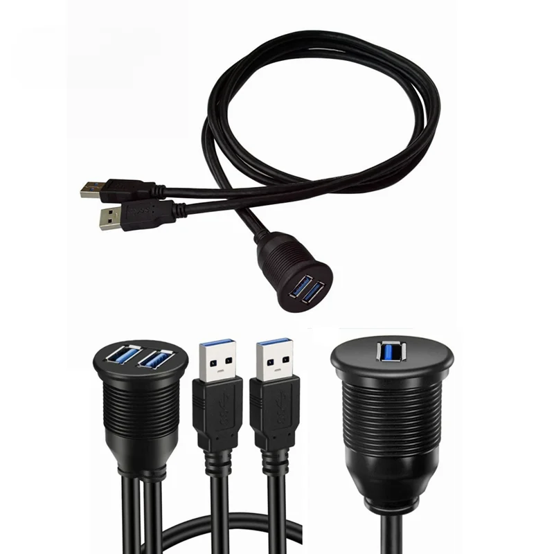 USB-Panel-Unterputz kabel, Dual-USB 2.0-Verlängerungs-USB-Halterung, Dash-Halterung, Unterputz, Panel-Mount-Kabel 1m 2m Image