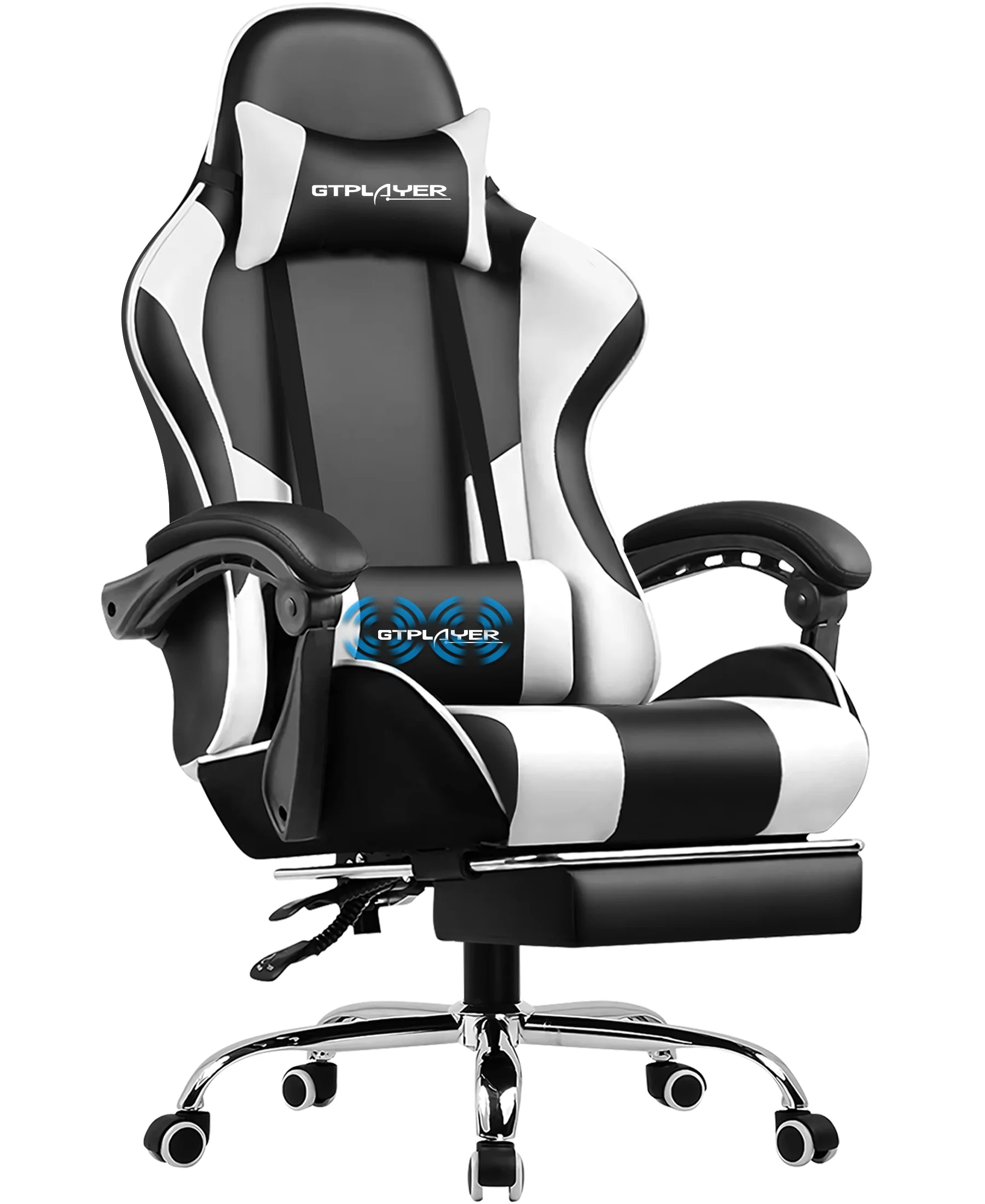GTPLAYER Gaming Stuhl mit Massage, Ergonomischer Schreibtischstuhl mit Fußstütze, Kopfstütze, Drehstuhl für Büro und Gamer Image