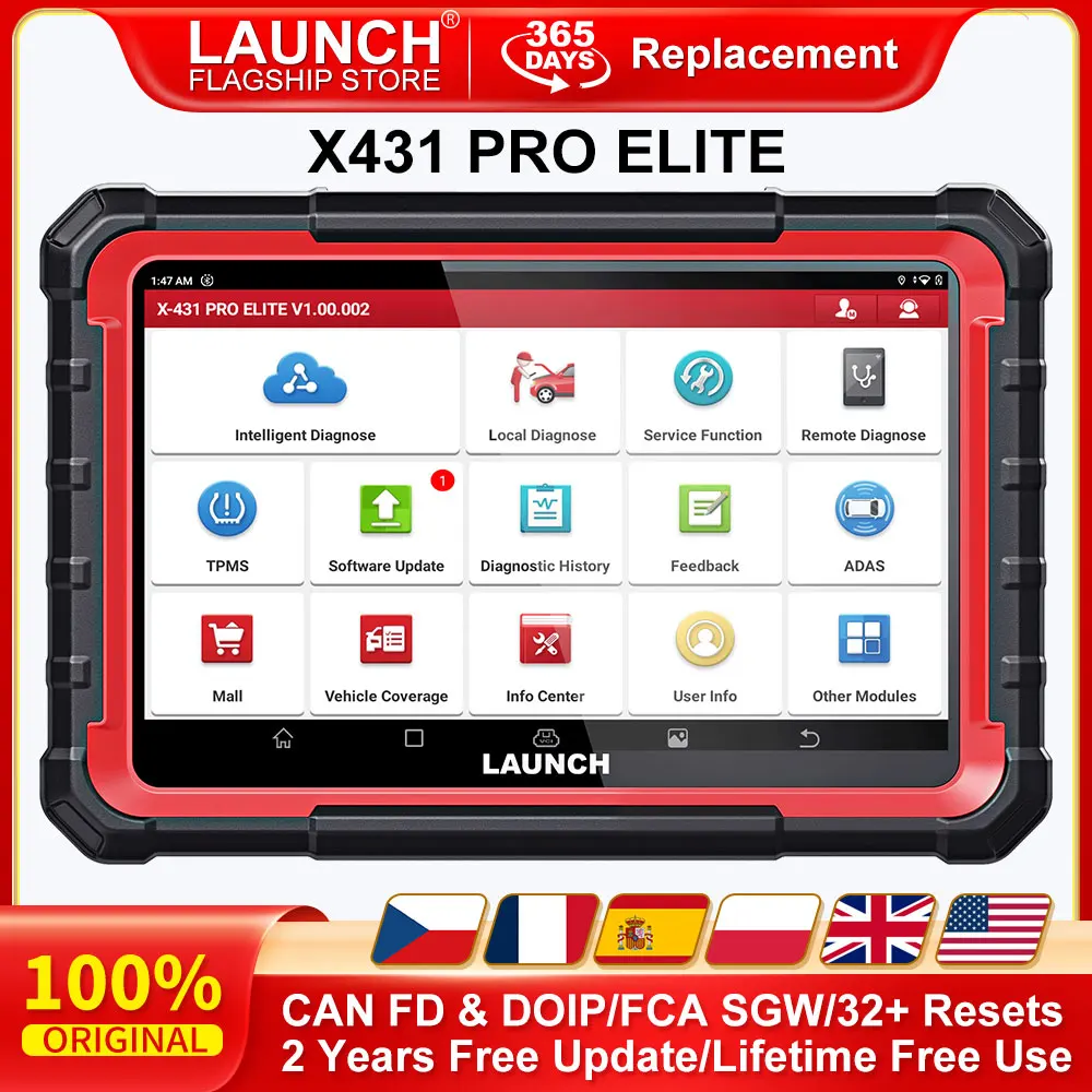 LAUNCH X431 PRO ELITE OBD2-Scanner, vollständige Systeme, Auto-Diagnosetool, 32 Reset, CANFD DOIP, ECU-CODING, aktiver Test, FCA, SGW, VAG Image