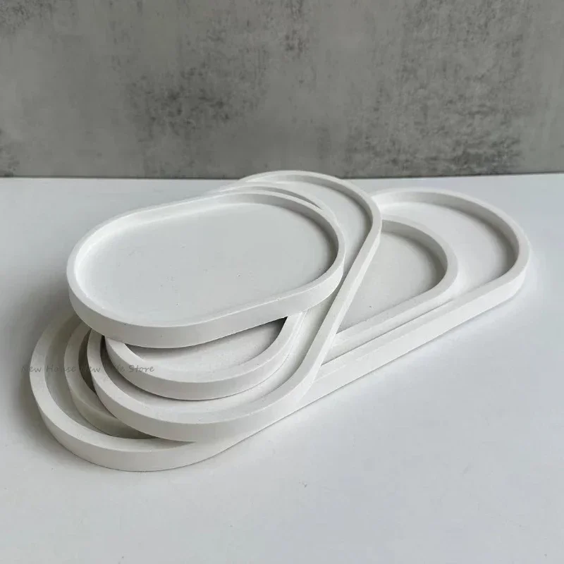 Silikon Gips Ablage Formen Ovale Form Tablett Form DIY Handgemachte Untersetzer Herstellung Beton Zement Form Hause Dekoration Image