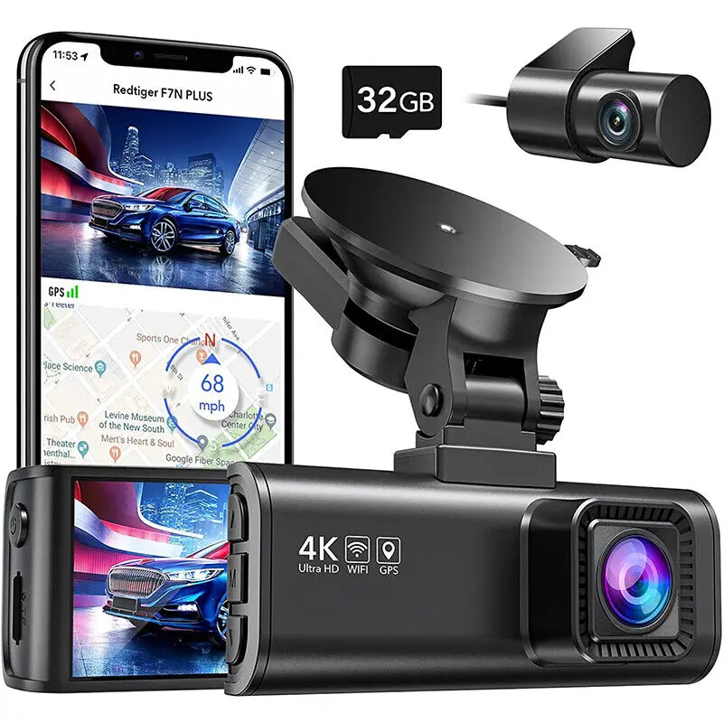 REDTIGER F7NP 4K Dashcam für Autos, 3,18 Zoll IPS-Bildschirm, Mini-Dashcam-Rekorder, Auto-DVR, 24-Stunden-Parkmodus, integriertes 5,8 GHz WLAN, GPS Image