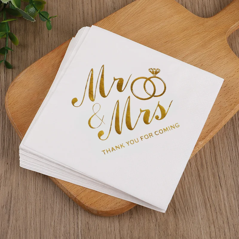 20-100 Stück Mr Mrs Papierservietten Hochzeit Tischdekoration Bronzing Cocktail Dessert Einwegserviette Brautparty Partyzubehör Image
