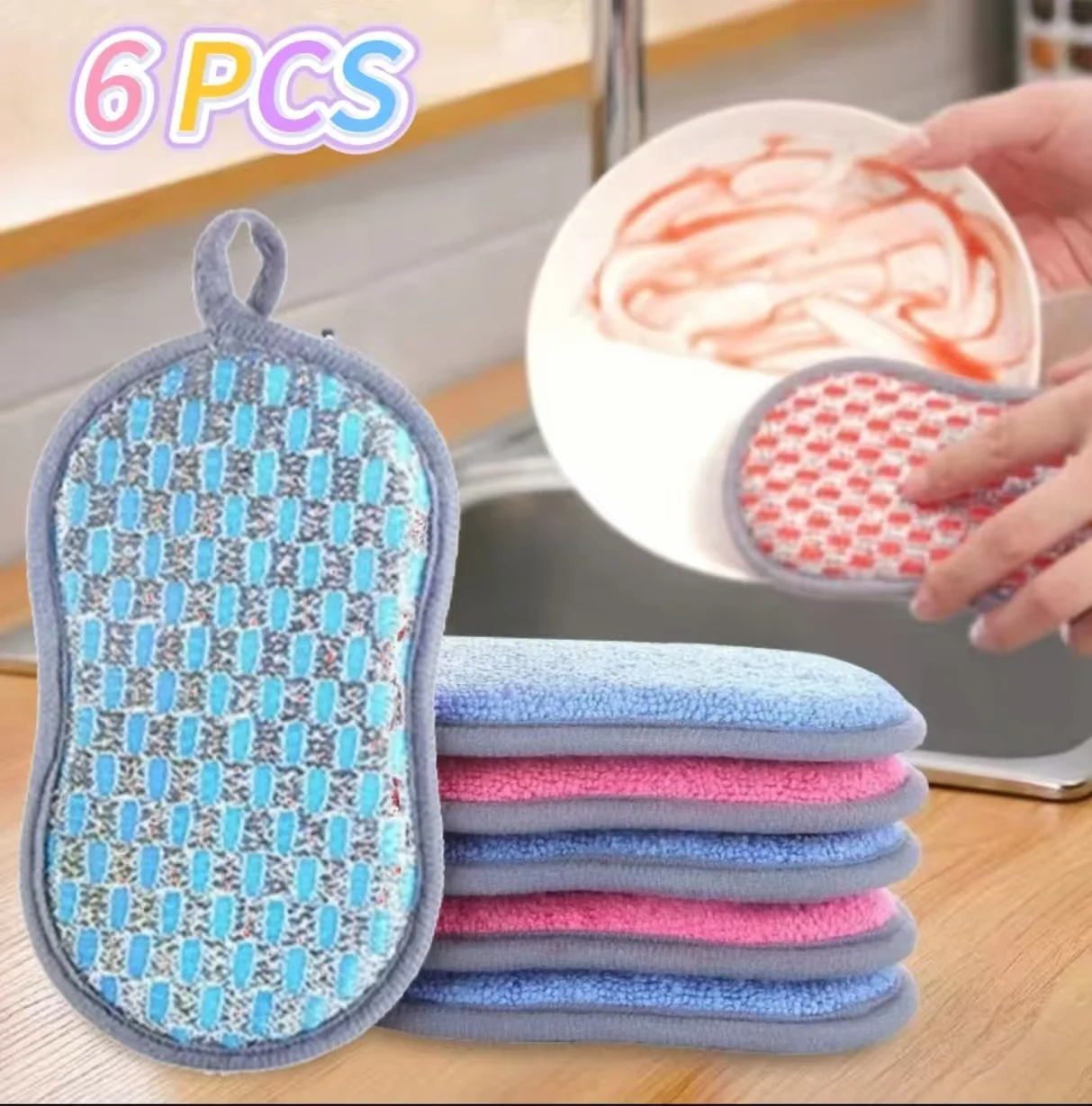 Küche Reinigung Schwamm Doppelseitige Schwamm Wäscher Schwämme Für Geschirr Scheuer Pad Geschirr Tuch Küche Reinigung Werkzeuge Image