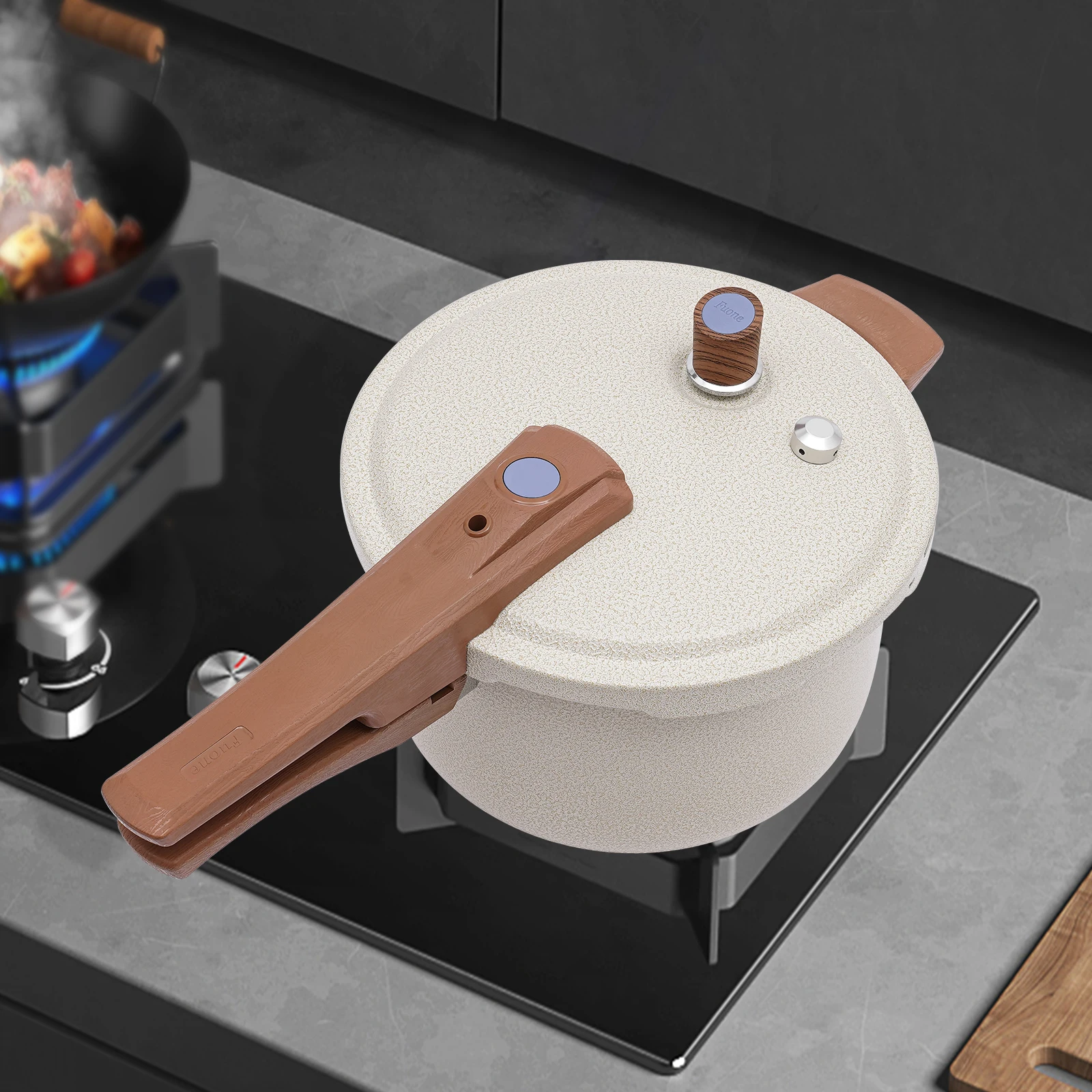 Beige 80 kPa Edelstahl Schnellkochtopf Schnellkochtopf zum Kochen Küchentopf für Häuser Schnelle Restaurants Hotels 7L Image