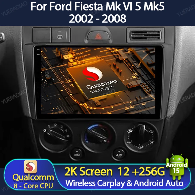 Android 15 Autoradio Für Ford Fiesta Mk VI 5 Mk5 2002–2008 Bluetooth Autoradios Carplay Multimedia Zentrale Backup kamera DVD