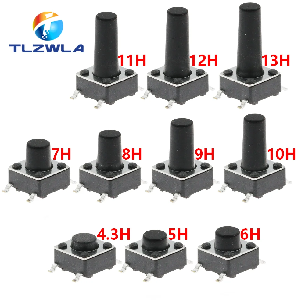 20PCS Tact Push Button Schalter 12V Kupfer 4Pin SMD Micro Schalter 6X6X5 4,3 5 5,5 6 7 8 9 10 11 12 13 15MM TV Spielzeug Heimgebrauch Taste Image