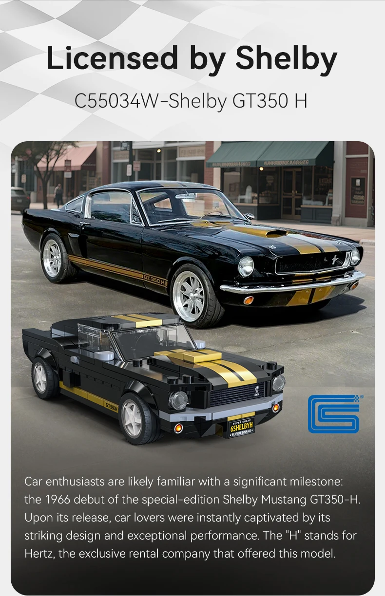 CaDA Offiziell lizenziertes Baustein-Auto-Set im Maßstab 1:24, Auto-Enthusiasten/klassisches Retro-Auto/Supercar/klassisches Muscle Car/Shelby GT350 Image