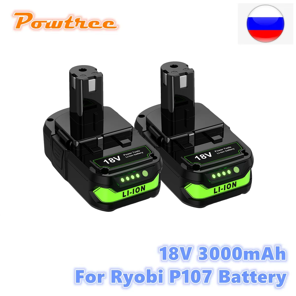 Powtree 3,0 Ah 18 V 3000 mAh P107 Akku Ersatz für Ryobi P104 P105 P102 P103 P107 Akku wiederaufladbarer Li-Ionen-Akku L50 Image