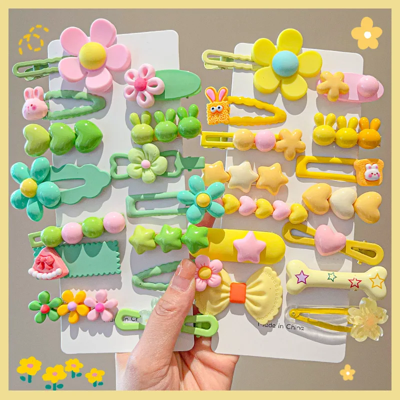 14-8 Teile/satz Candy Farbe Cartoon Bowknot Blume Haar Clips Baby Mädchen Gelb Rosa Haarnadel Barrettes Headwear Kind Haar zubehör