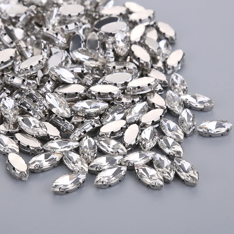 Multi Size Pferdeaugenform Nähen Glas klar Kristall Silber Klaue Basis Strass DIY Hochzeitskleid Kleid Kopfschmuck Schmuck Perlen Image