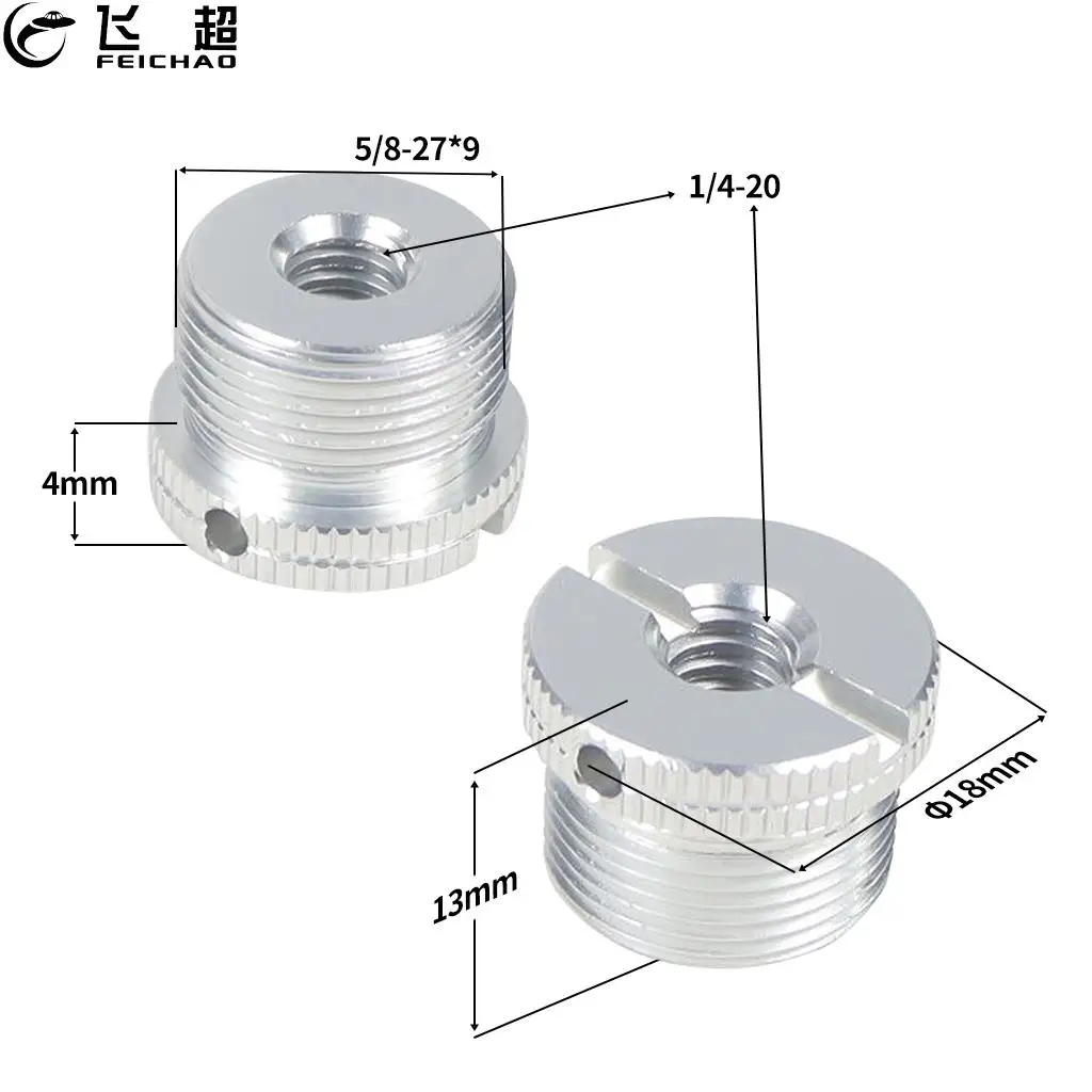 FEICHAO Metallschraube 1/4 Zoll Gewinde auf 5/8 Zoll Mutter Aluminiumbolzen 5/8-11 für Stativ 5/8-27 für Mikrofonadapter Mikrofonständer Vlog Image