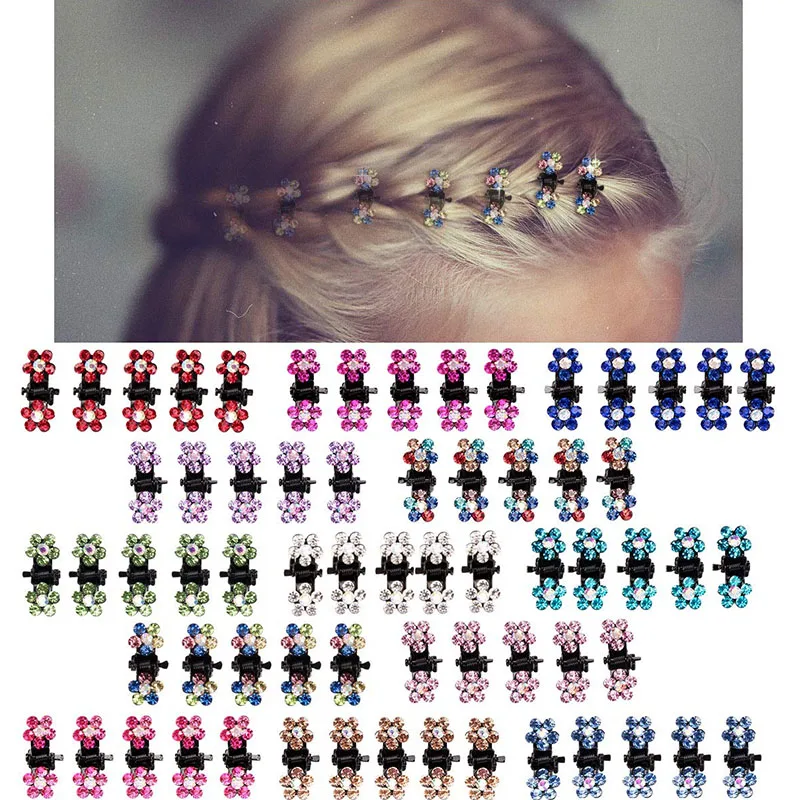 12 Stück/Set Glitzer-Strass Bunte Blumen Mini Rutschfeste Metall-Haarklammern Haaraccessoires für Mädchen Haarspangen Haarnadeln Image