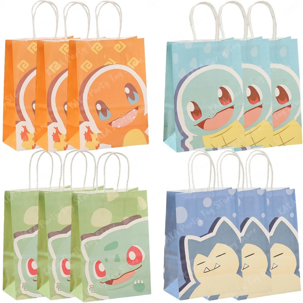 4/8/12Pcs Pokemon Party Geschenk Taschen Squirtle Bulbasaur Charmander Candy Kraft Taschen Baby Dusche Kinder jungen Geburtstag Party Dekoration Image