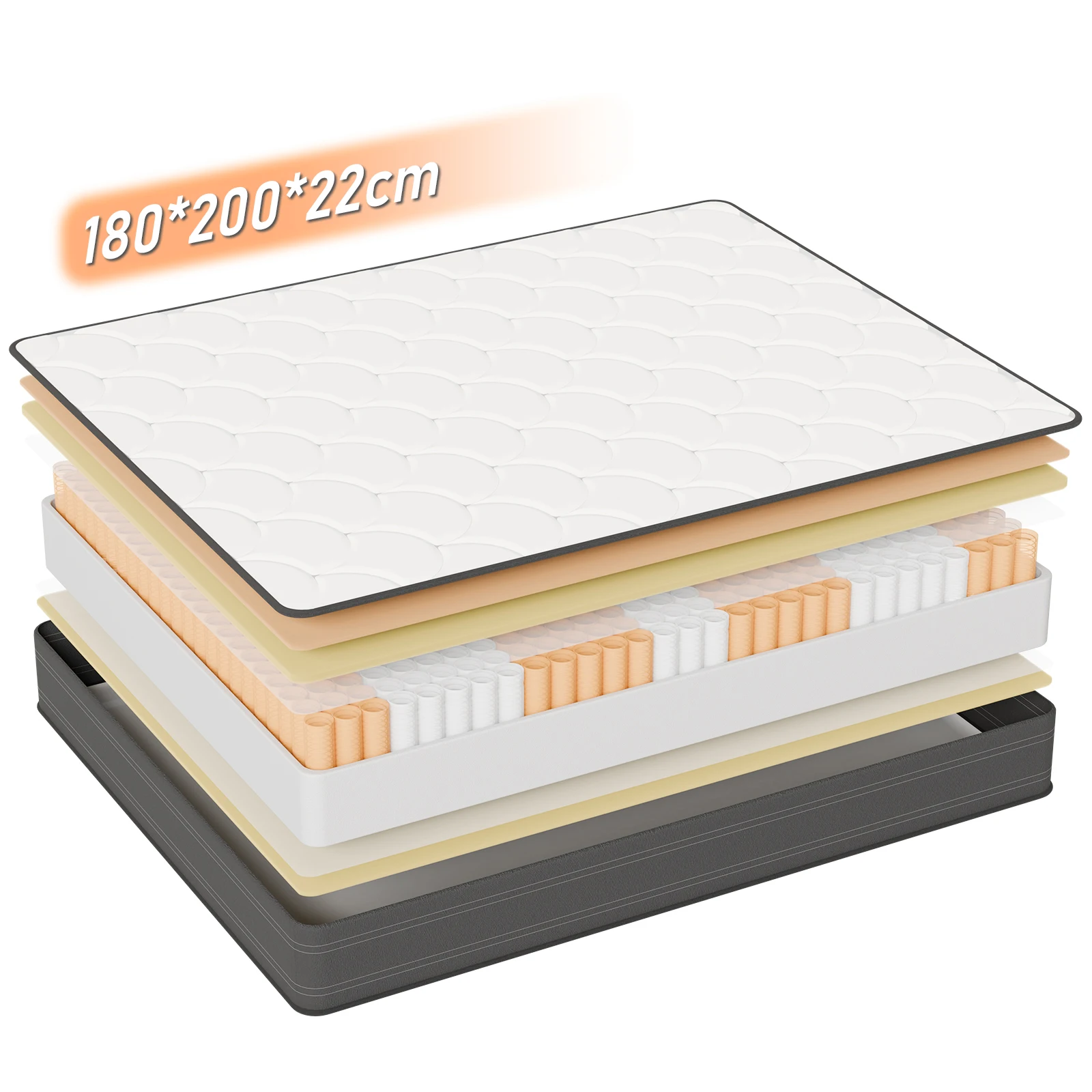 Taschenfederkernmatratze 180×200×22 cm – 7-Zonen Matratze mit Komfortschaum und stabiler Unterstützung H4