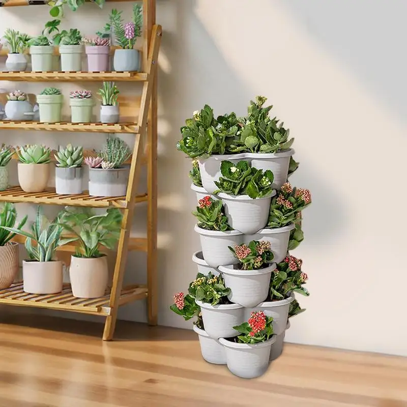 Vertikaler Pflanzgefäß, 4-stufige Gartentürme für Gemüse, Gartentöpfe, Innengartensystem mit Tablett und flexiblen Rädern Image