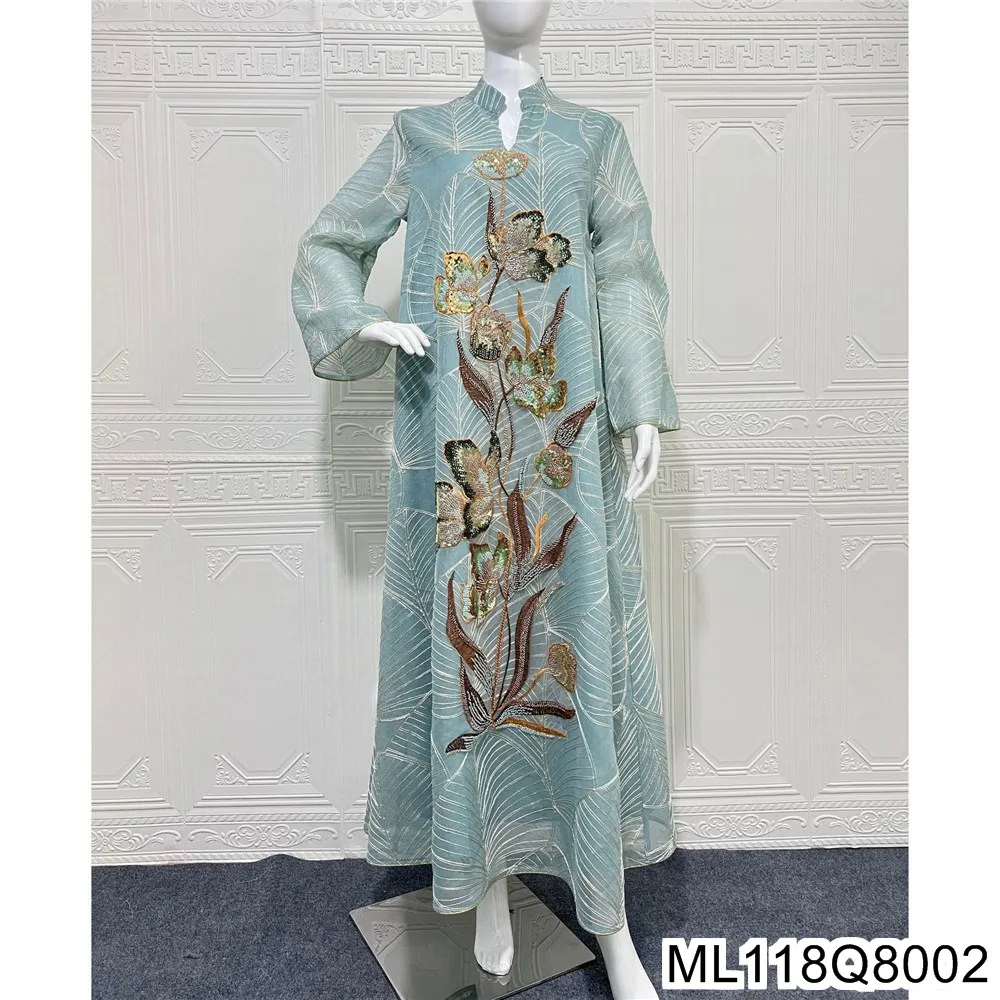 2025 Neues Mesh-Stickerei-Kleid, muslimische Robe, Naher Osten, Dubai, Abaya, arabische Robe ML118Q80 Image