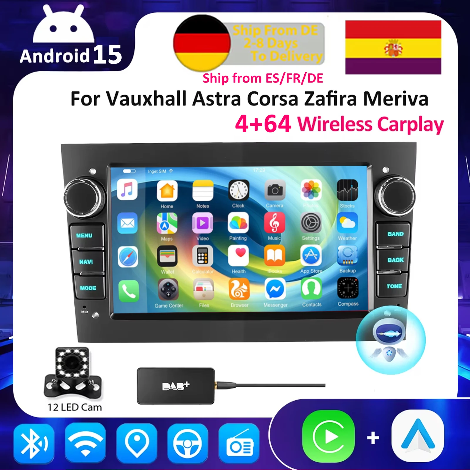 ESSGOO Autoradio CarPlay Android 15 für Opel Astra Vectra Vauxhall Antara Zafira Corsa C D Vivaro Meriva Auto ﻿ Image
