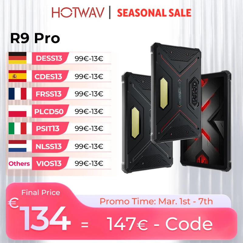 HOTWAV R9 Pro Robustes Tablet Android 14 11" FHD+ 20080mAh Pad 64MP Rückfahrkamera 6GB 256GB Tablet PC mit Super Camping Licht Image