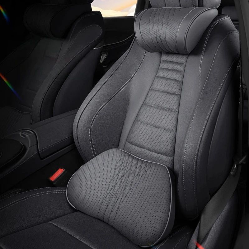 1 Stück luxuriöse Nappa-Auto-Kopfstütze/Lendenkissen – ultraweiche, bequeme, atmungsaktive Nackenstütze, universelles Auto-Innenzubehör Image