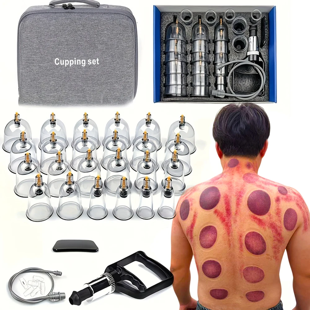 24-teiliges Schröpfen-Relax-Set, mehrere Größen von Vakuumbechern mit Handpumpe und detailliertem Schröpfen, manuelles Massage-Schröpfen-Set für die Massage Image