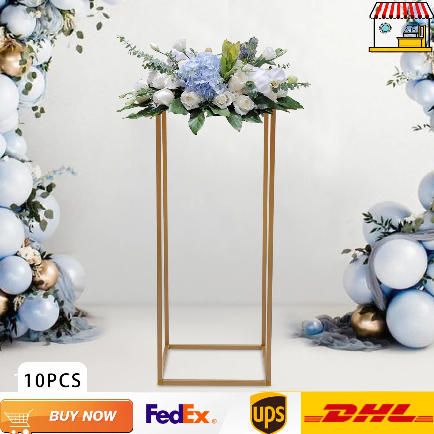 Modernes Blumenständer-Set aus goldenem Eisen | 10-teiliges Pflanzenregal 24x24x60cm für die Organisation zu Hause/Garten | 10 kg Belastung Image