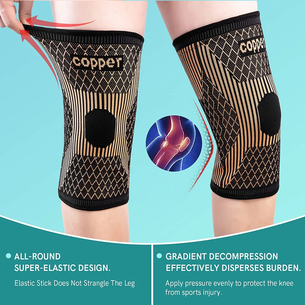 2 Stück kupfergefüllte Kniebandage zur Linderung von Arthritis und Gelenkschmerzen – Kompressionsmanschette für Männer und Frauen, unterstützt ACL, Meniskusränen Image