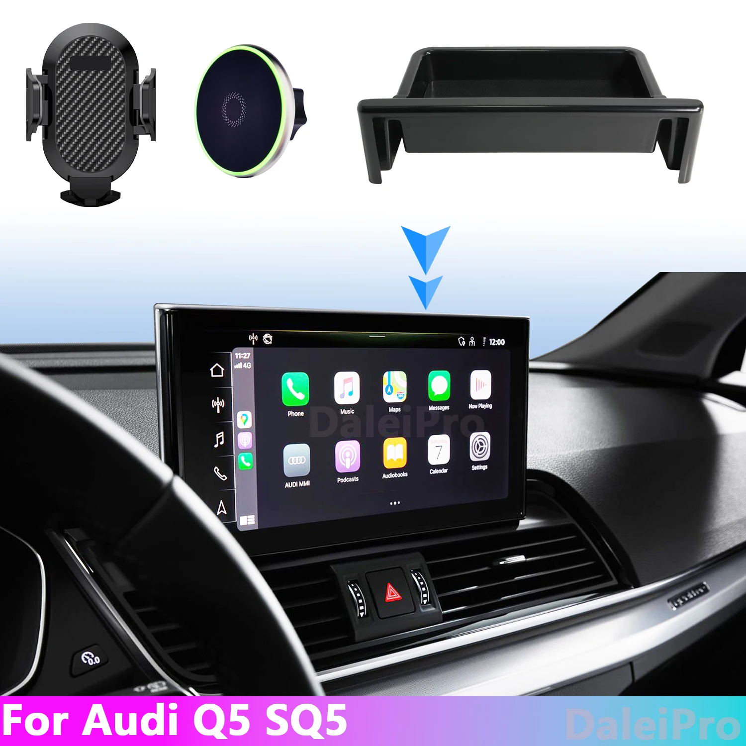 Für Audi Q5 SQ5 2021 2022 2023 2024 Telefon Halterung Kamera Stehen Multifunktionale Lagerung Box Doppel Telefon Halter Basis Zubehör Image