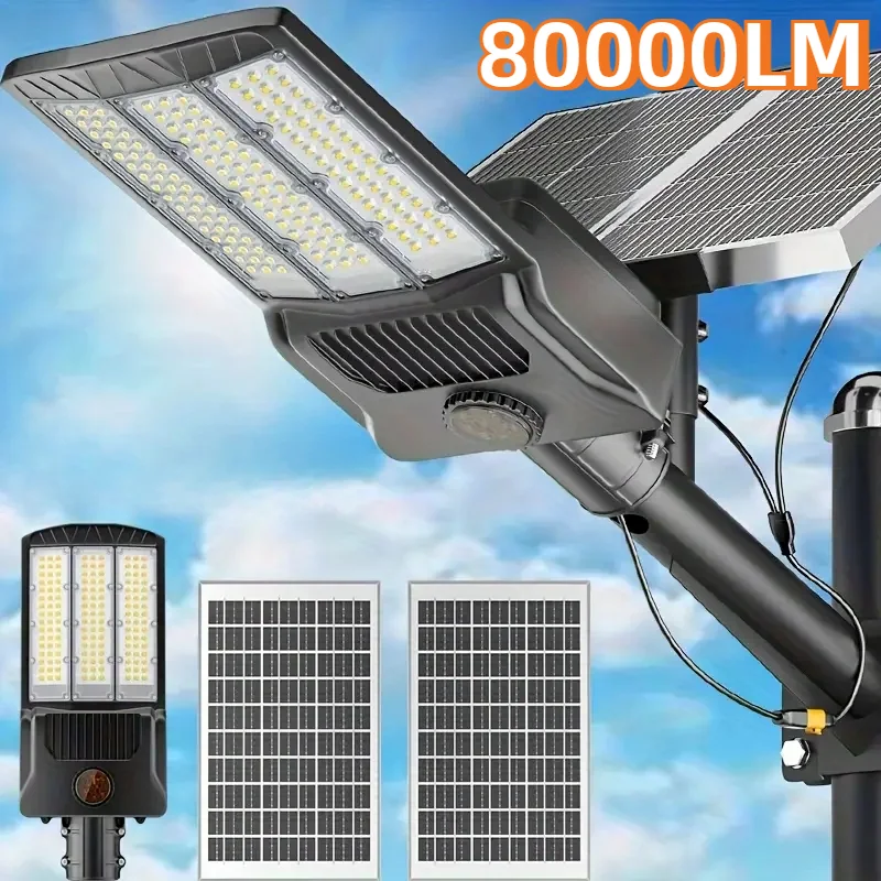 80000lm Solar licht mit 2 Solar paneelen Solar Straßen laterne im Freien mit Bewegungs sensor Garten Wand leuchte Parken Solar Flutlicht