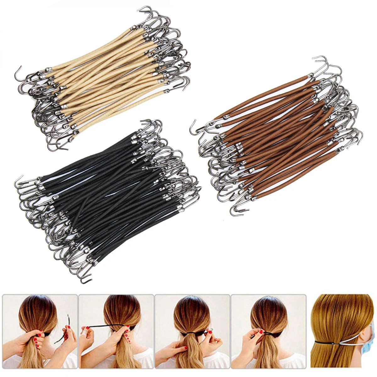 18/24/30PCS frauen Elastische Haarbänder Gum Haken Haar Zubehör Haar Krawatten Styling Werkzeuge Halter Bungee bänder Image