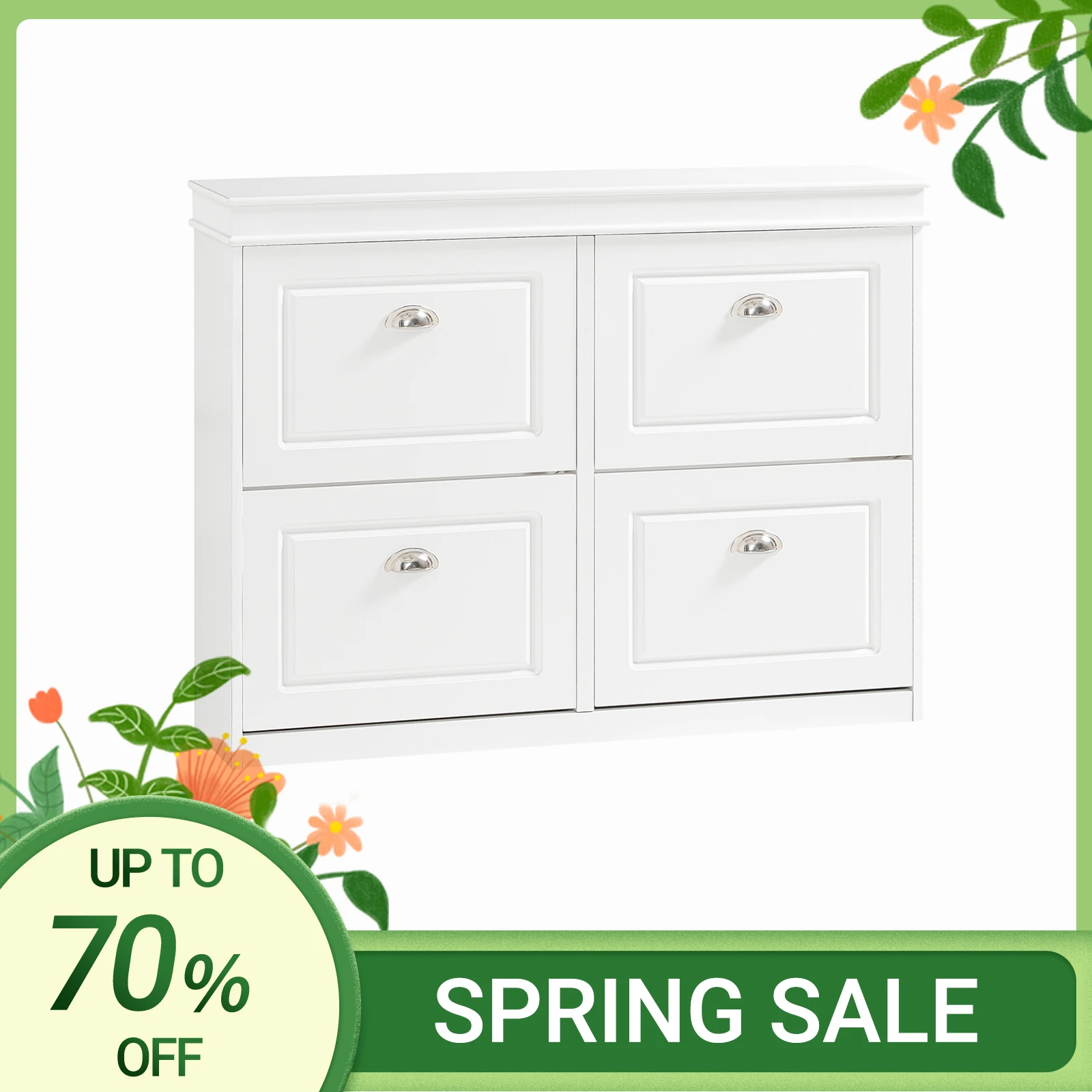 SoBuy FSR79 Schuhschrank mit 4 Klappen, Schmaler Schuhkipper mit 8 Ablagen, Verstellbares Schuhregal für Diele Flur, 105x82x24