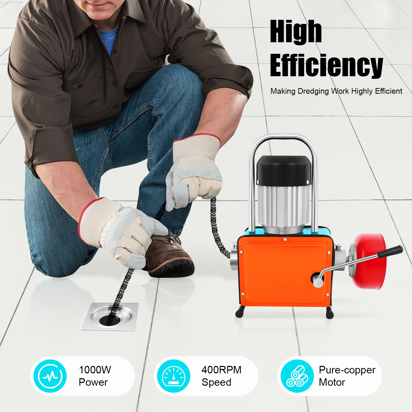 Rohrreiniger, Abflussreinigungsmaschine zum Baggern von Abwasserrohre, Toilettenkniebeugen und Abwasser im Innenbereich Image