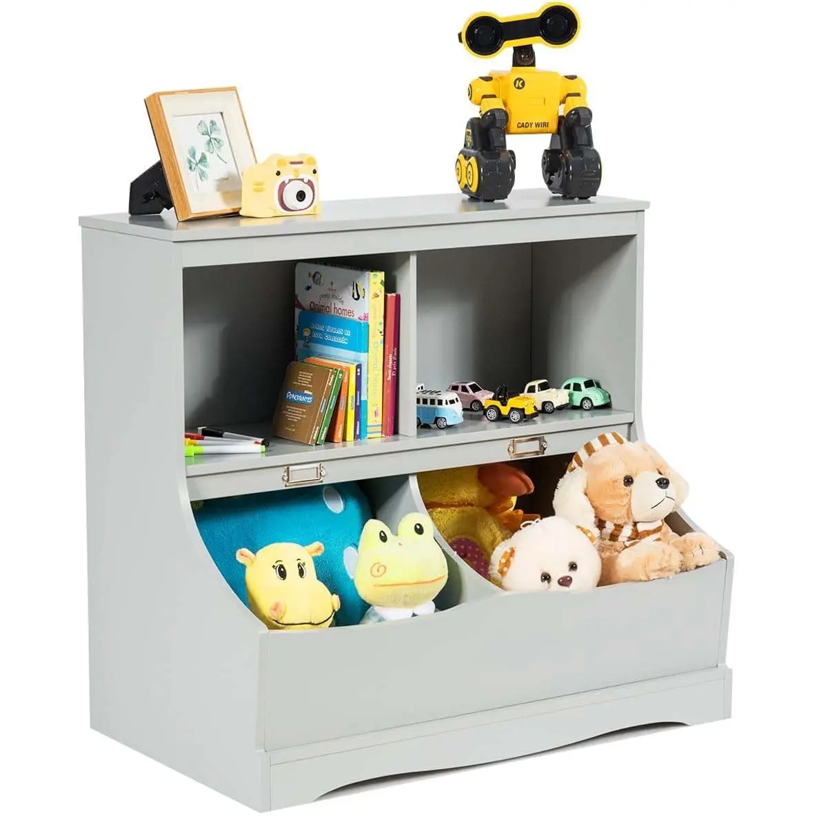 Kinder regal, Spielzeug regal mit 4 Fächern, Bücherregal für Kinder, für Kinderzimmer und Spielzimmer, 67x40x62 cm, grau Image
